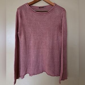 MM LaFleur Rollneck Crew Sweater Pink Linen Sz L Lightweight Minimalist Coastal